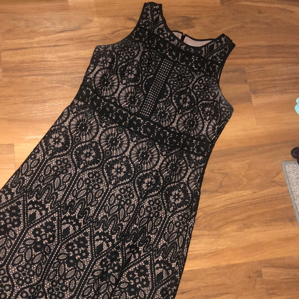 Black lace shirt sleeve dress